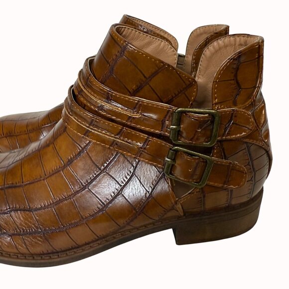 Mata Croc Embossed Ankle Boots Brown Size 8.5 Double Buckle Straps Western Style - Picture 10 of 15